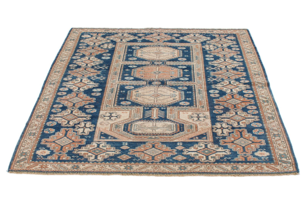 5x5 Navy and Ivory Kazak Tribal Rug