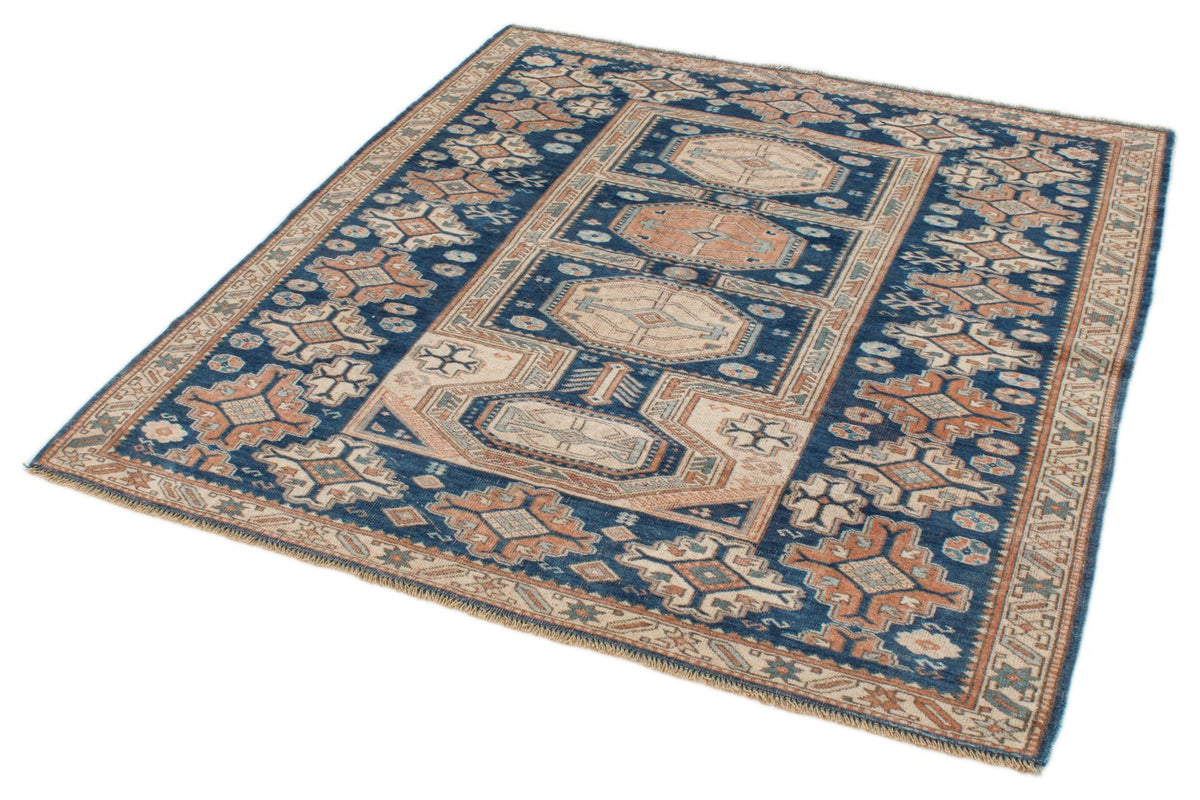 5x5 Navy and Ivory Kazak Tribal Rug