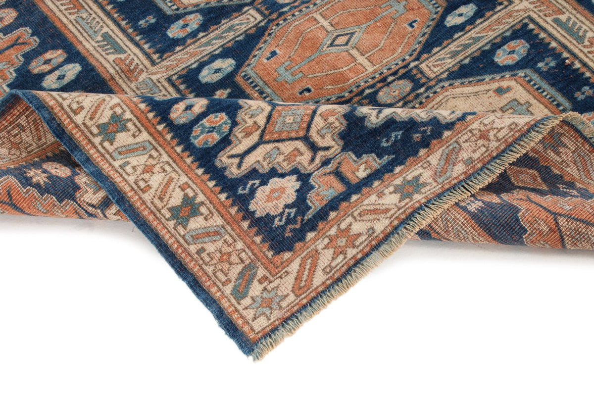 5x5 Navy and Ivory Kazak Tribal Rug