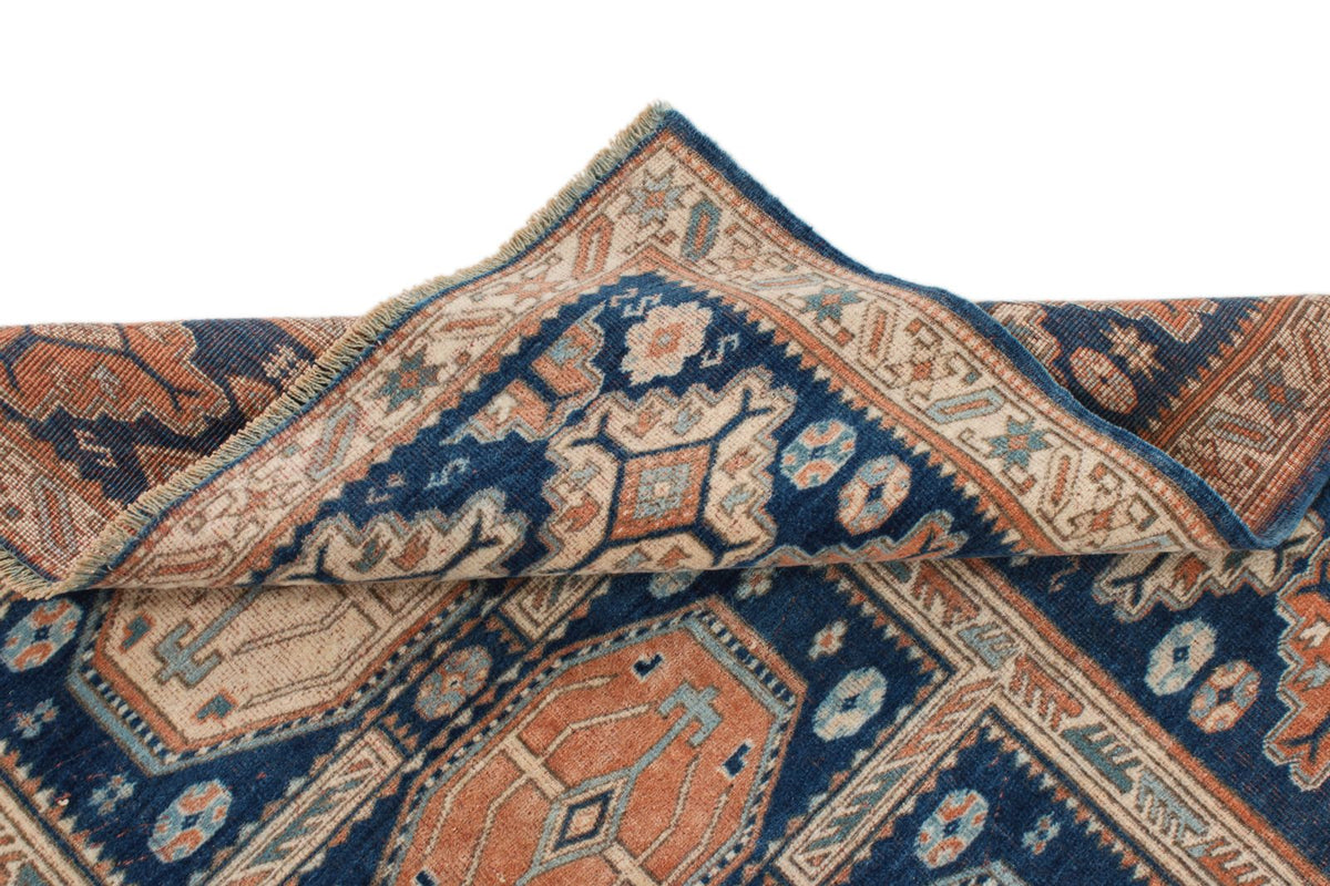 5x5 Navy and Ivory Kazak Tribal Rug