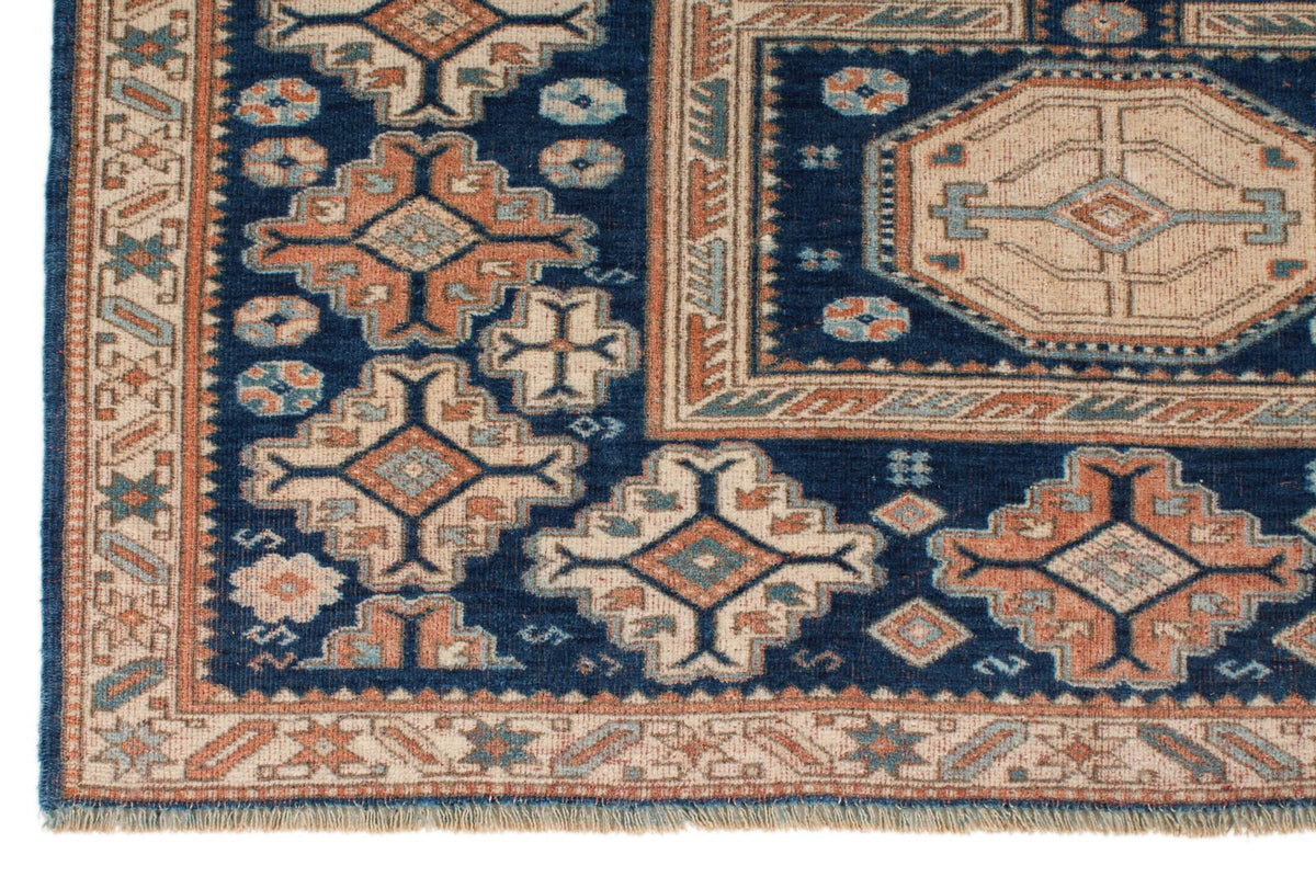 5x5 Navy and Ivory Kazak Tribal Rug