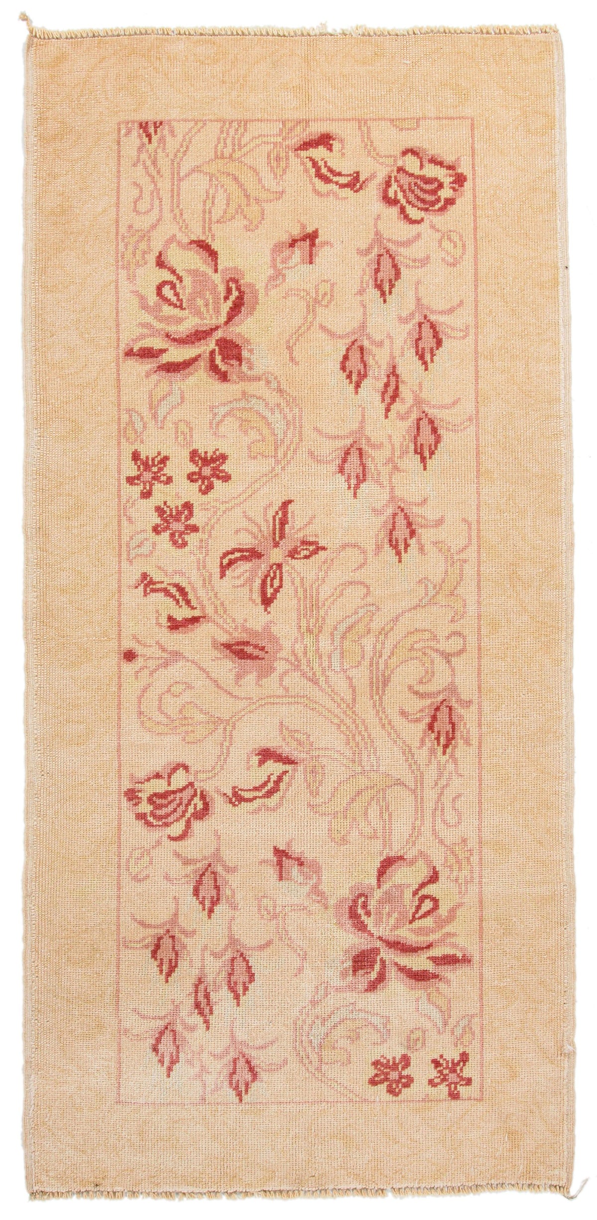 2x5 Gold and Burgundy Turkish Oushak Runner