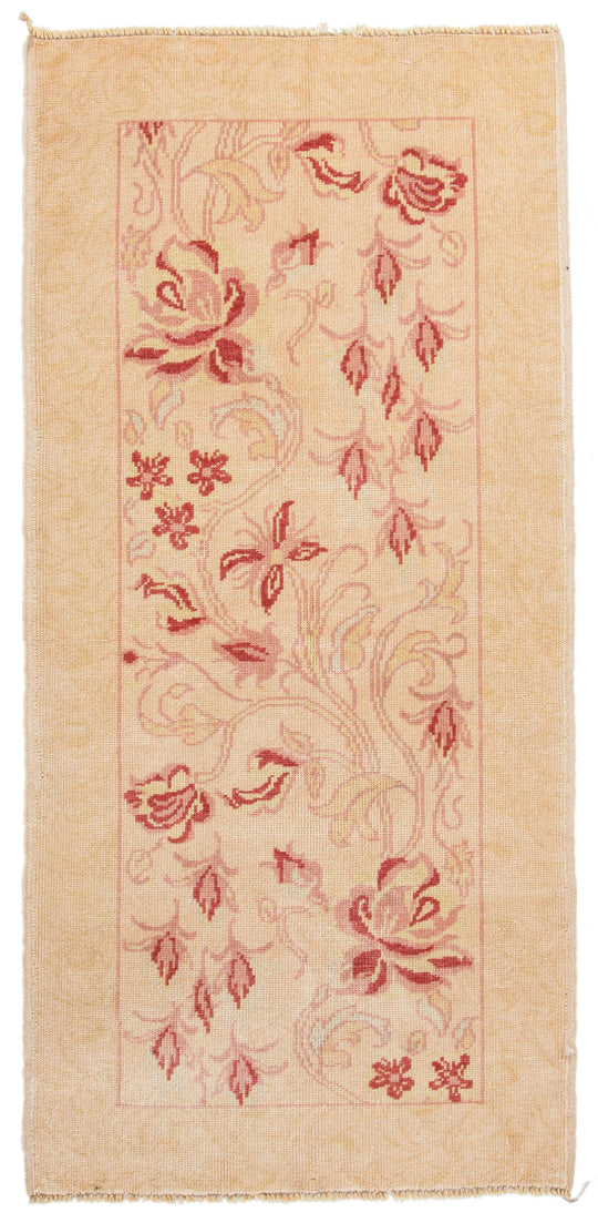 2x5 Gold and Burgundy Turkish Oushak Runner