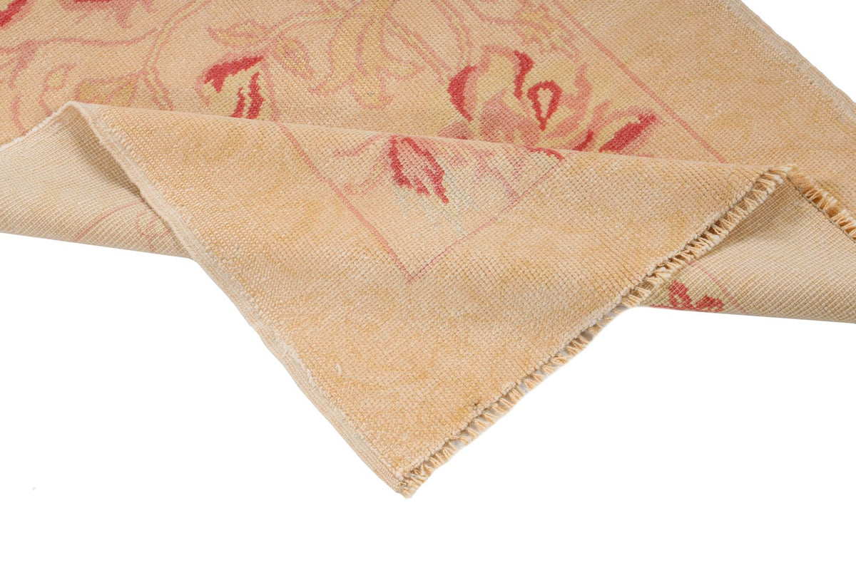 2x5 Gold and Burgundy Turkish Oushak Runner