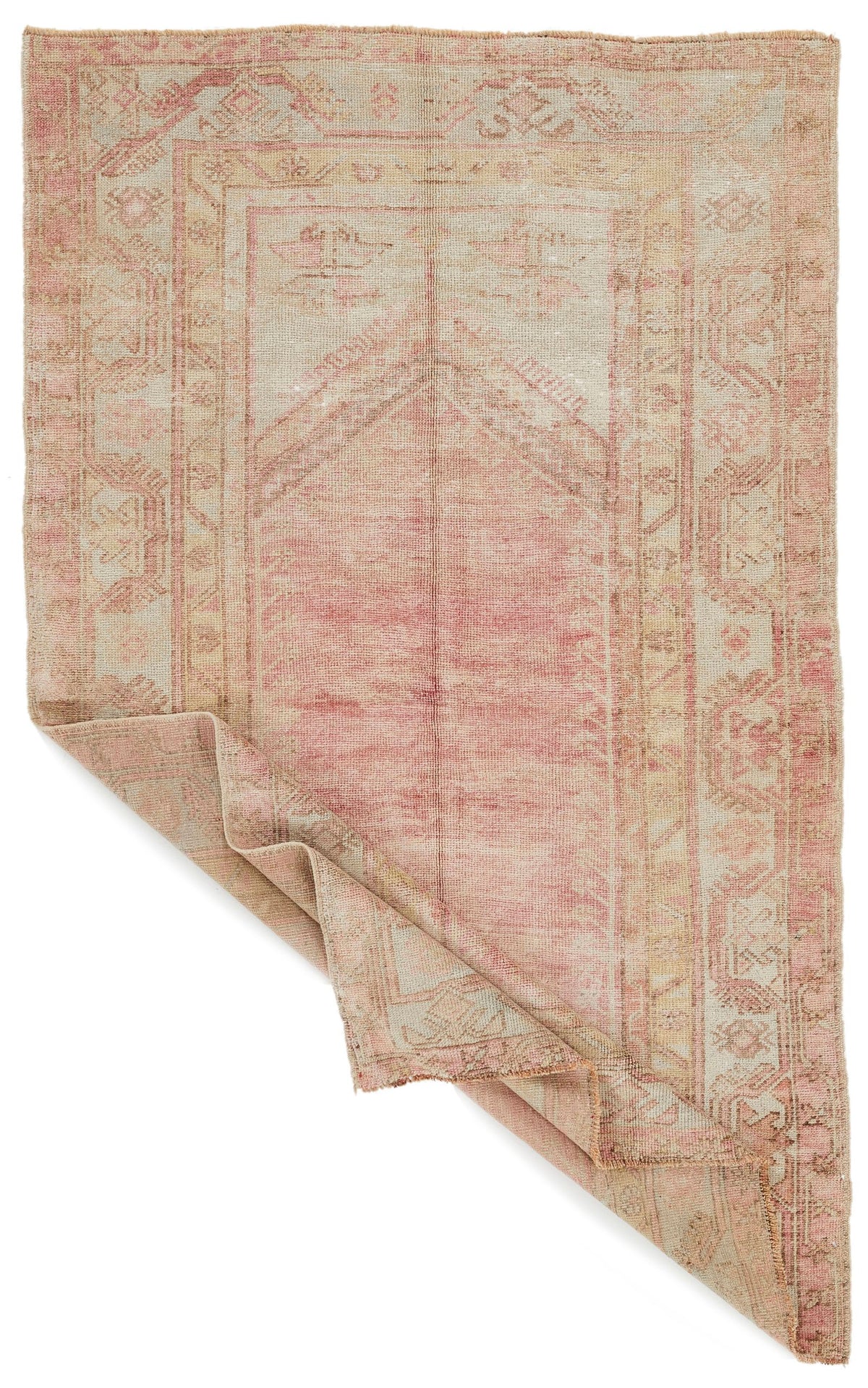 3x9 Beige and Pink Persian Saruk Runner