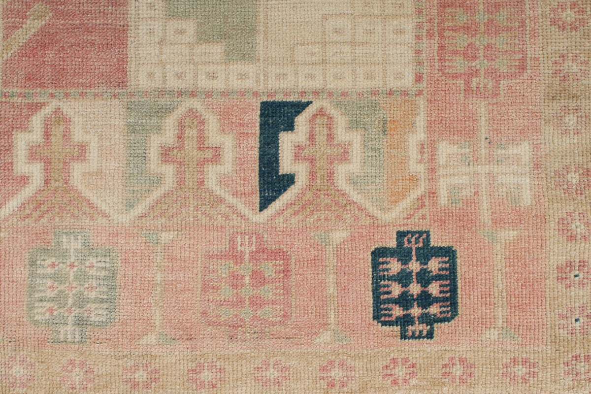 4x7 Beige and Pink Turkish Tribal Rug