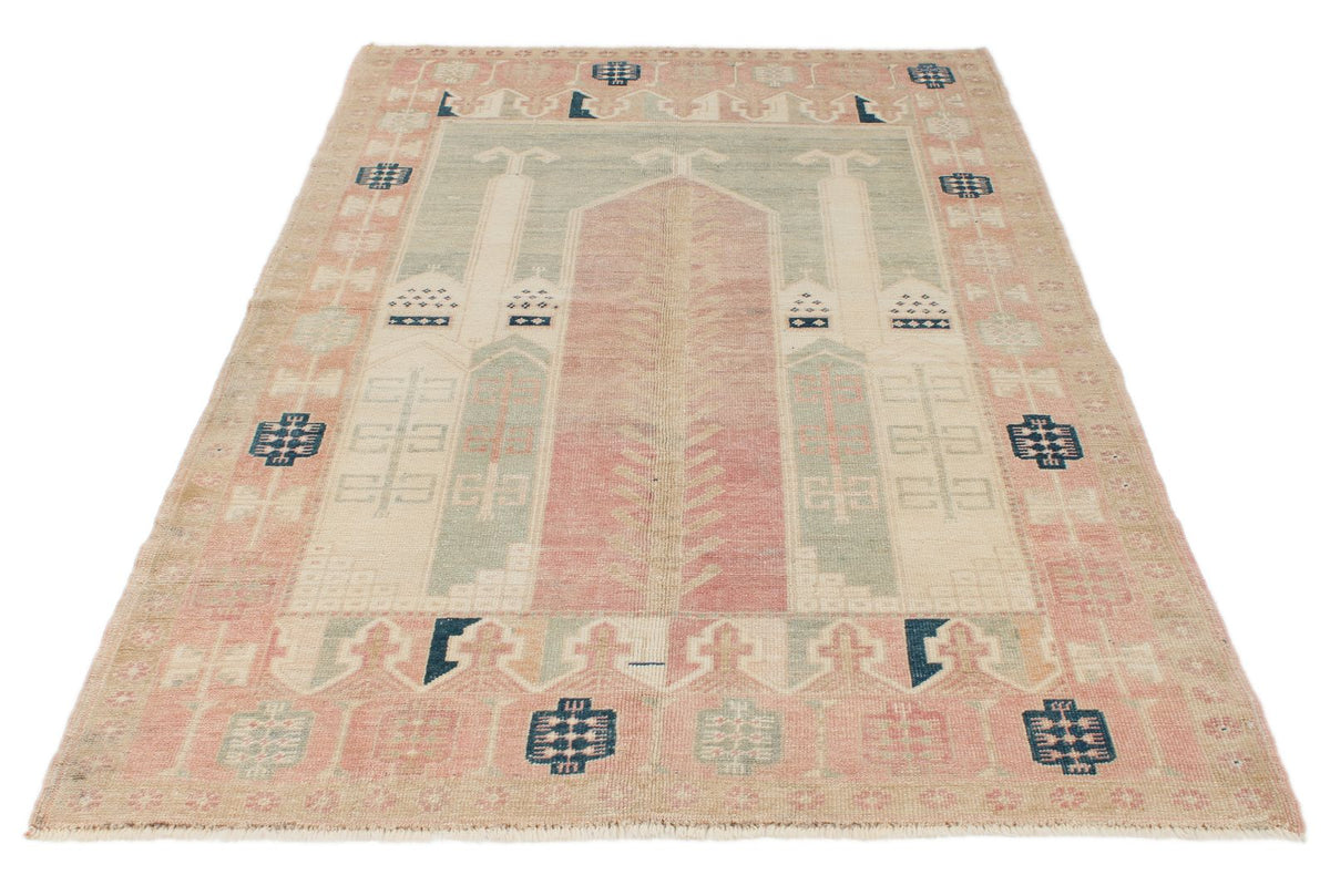 4x7 Beige and Pink Turkish Tribal Rug