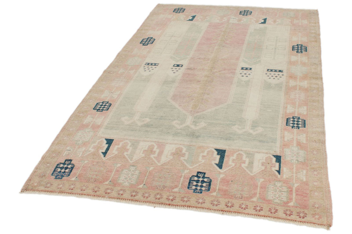 4x7 Beige and Pink Turkish Tribal Rug