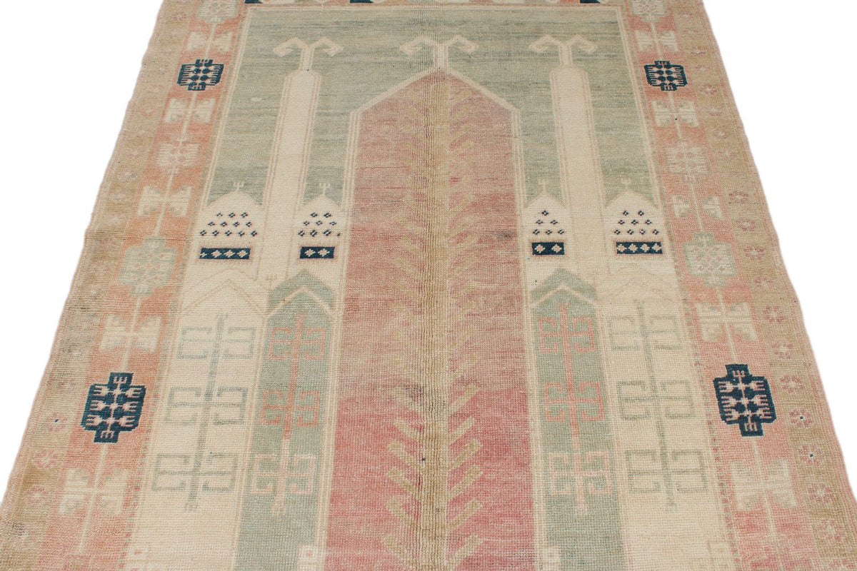 4x7 Beige and Pink Turkish Tribal Rug
