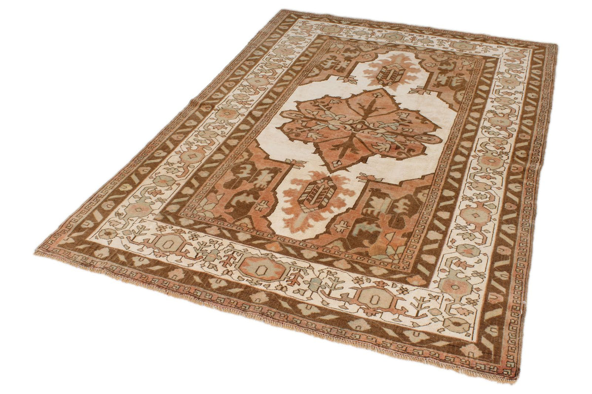 4x6 Brown and Beige Turkish Traditional Runner