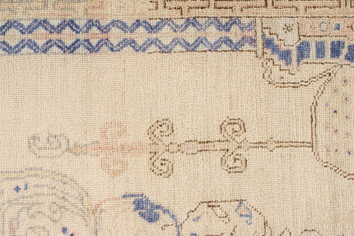 4x6 Beige and Navy Turkish Tribal Rug