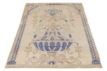 4x6 Beige and Navy Turkish Tribal Rug