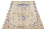 4x6 Beige and Navy Turkish Tribal Rug