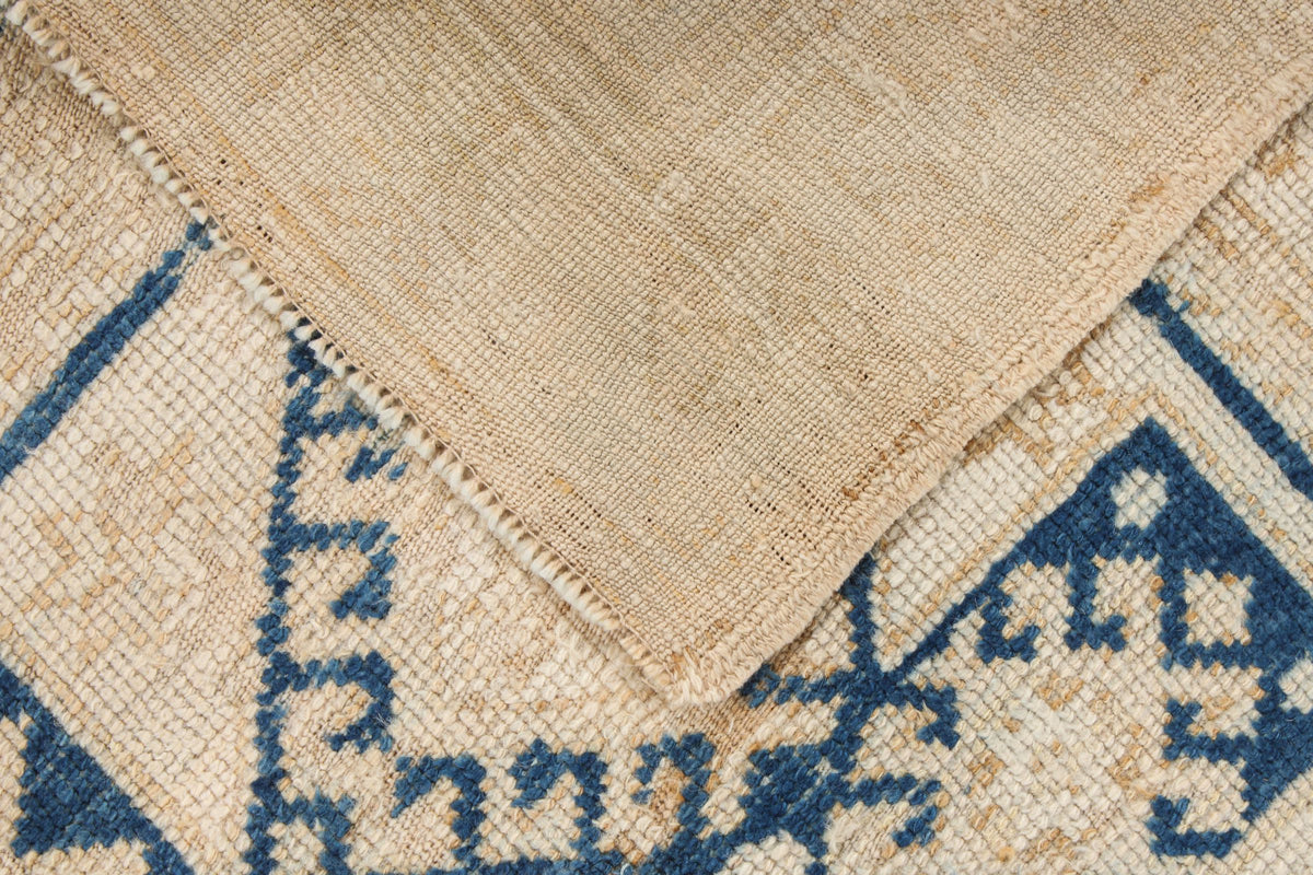 4x5 Beige and Navy Turkish Tribal Rug