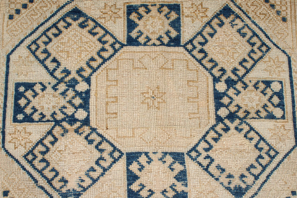 4x5 Beige and Navy Turkish Tribal Rug