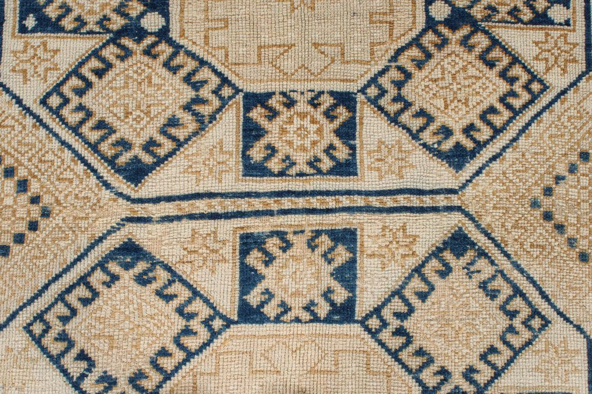 4x5 Beige and Navy Turkish Tribal Rug
