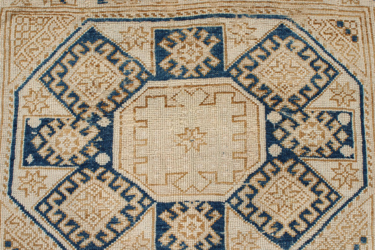 4x5 Beige and Navy Turkish Tribal Rug