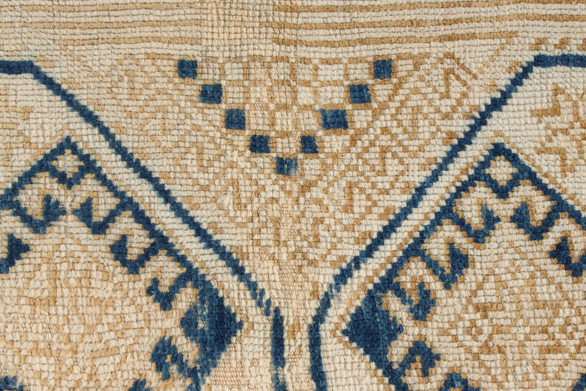 4x5 Beige and Navy Turkish Tribal Rug