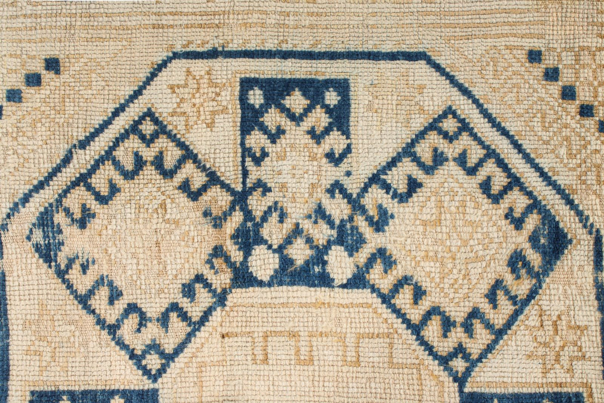 4x5 Beige and Navy Turkish Tribal Rug