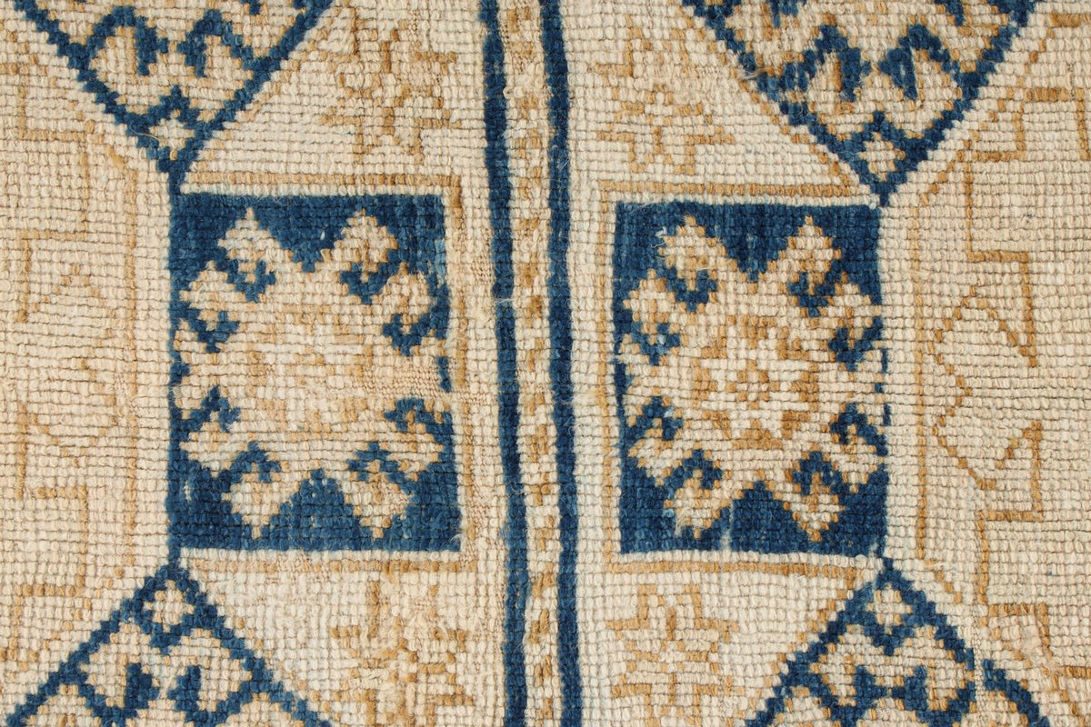 4x5 Beige and Navy Turkish Tribal Rug