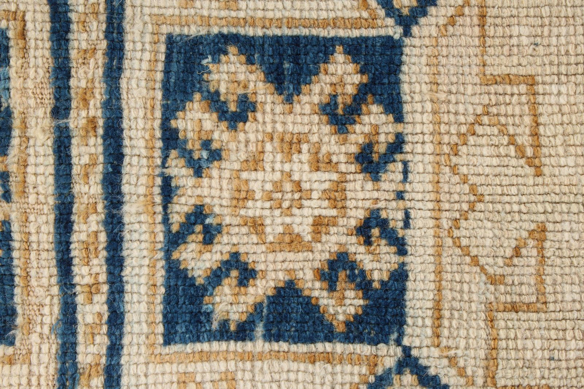 4x5 Beige and Navy Turkish Tribal Rug
