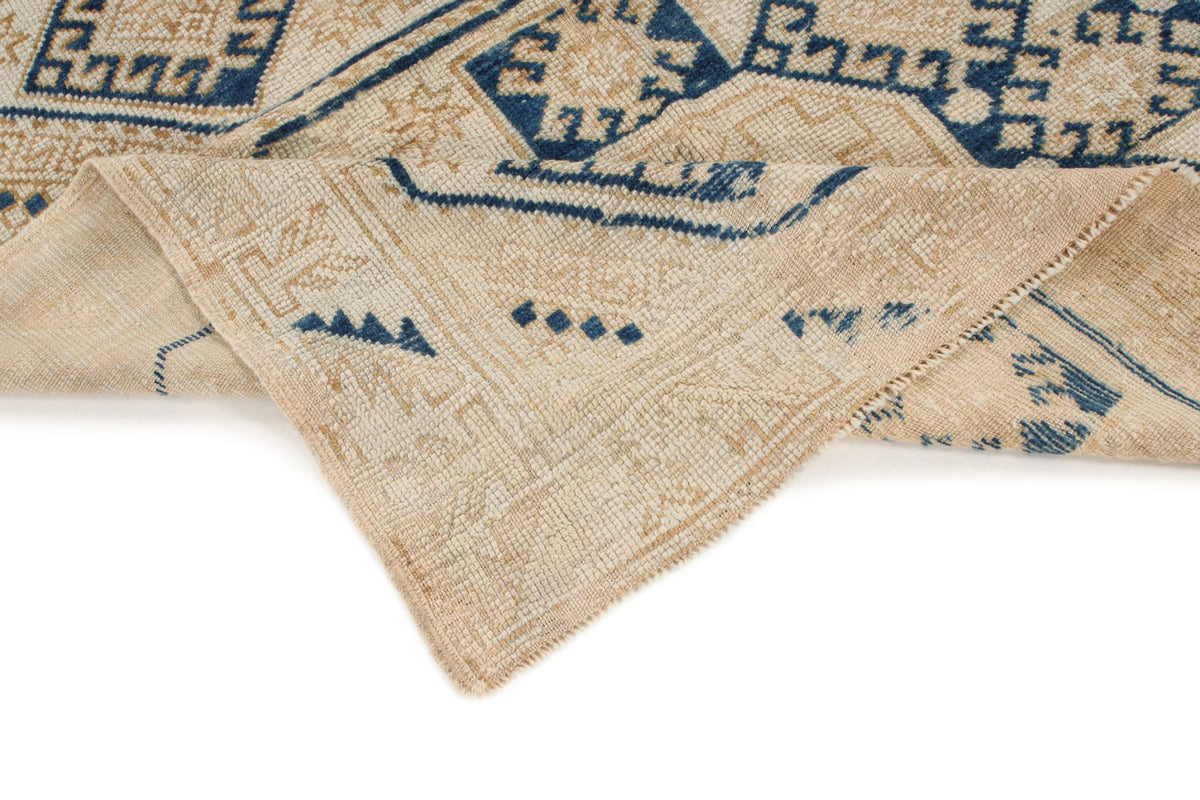 4x5 Beige and Navy Turkish Tribal Rug