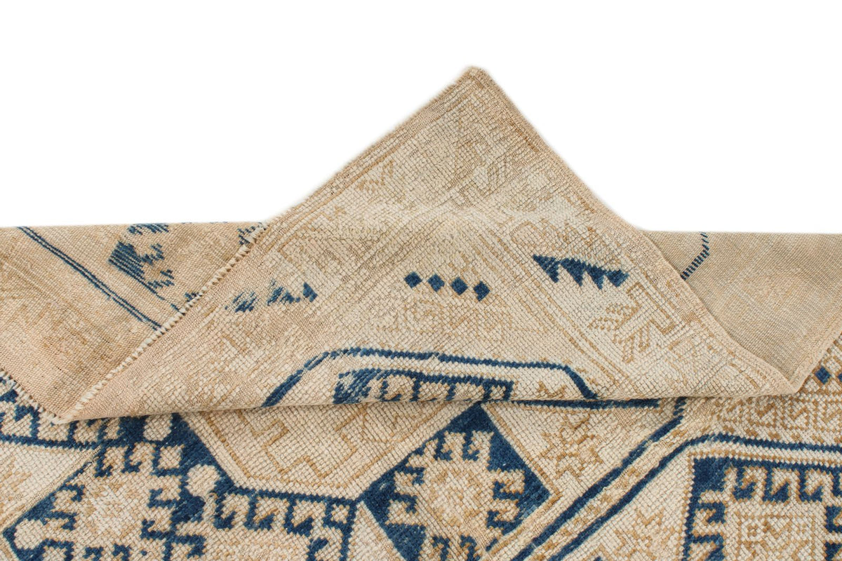4x5 Beige and Navy Turkish Tribal Rug
