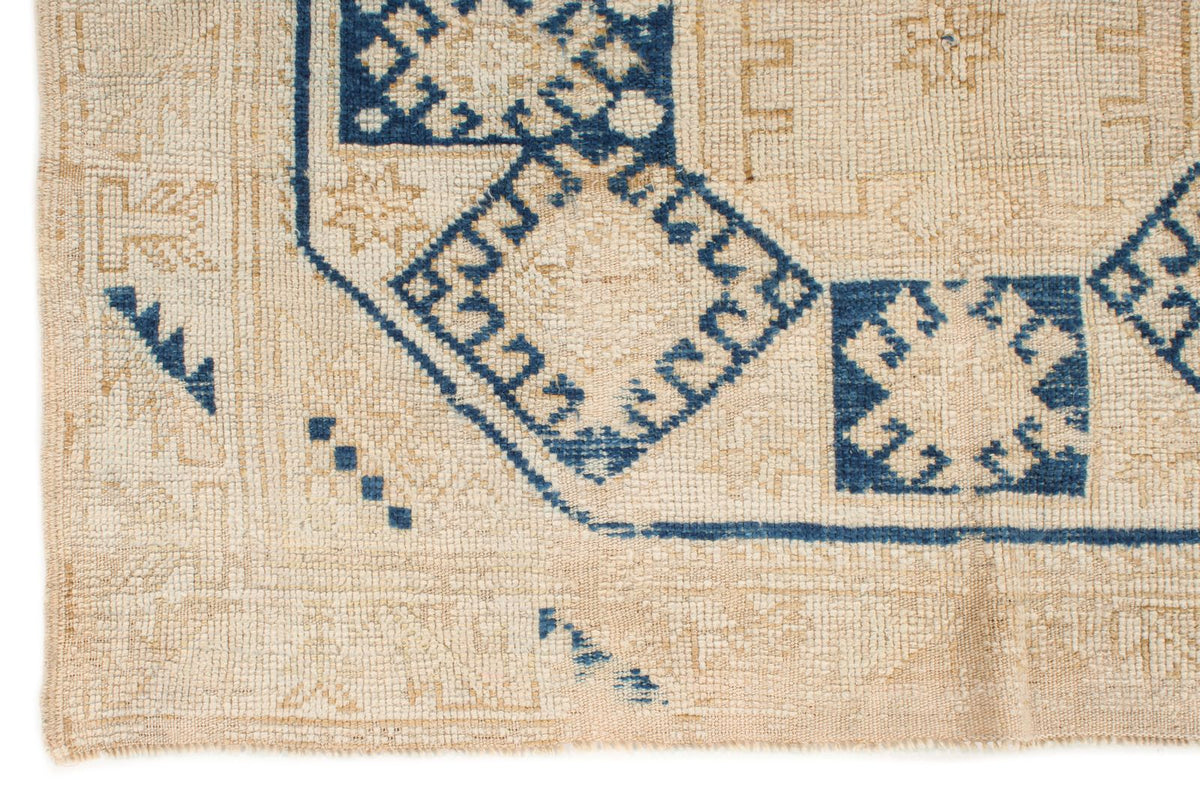 4x5 Beige and Navy Turkish Tribal Rug