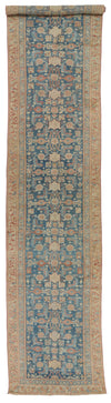 Vintage Handmade 3x16 Navy and Green Persian Malayer Distressed Area Runner