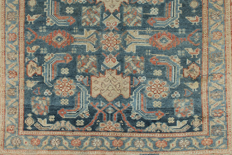 Vintage Handmade 3x16 Navy and Green Persian Malayer Distressed Area Runner