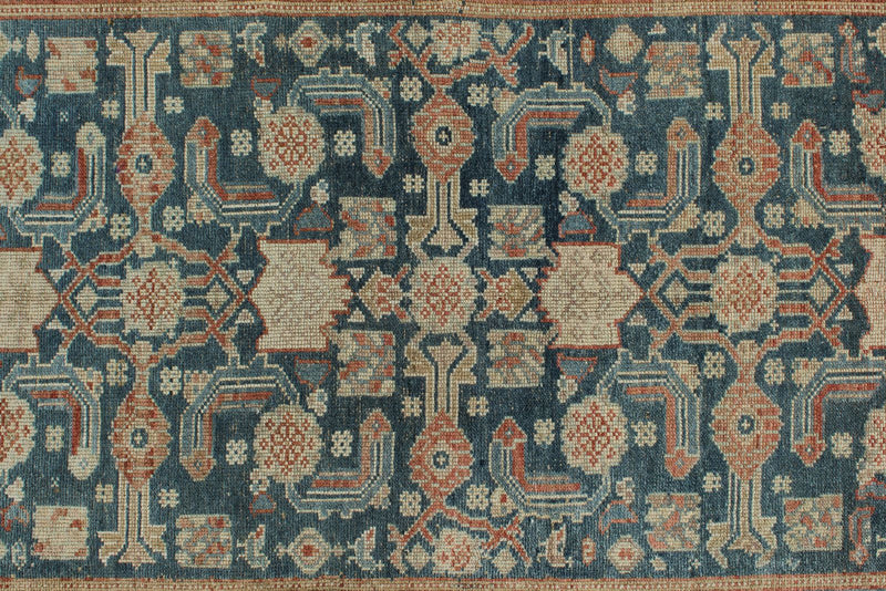 Vintage Handmade 3x16 Navy and Green Persian Malayer Distressed Area Runner