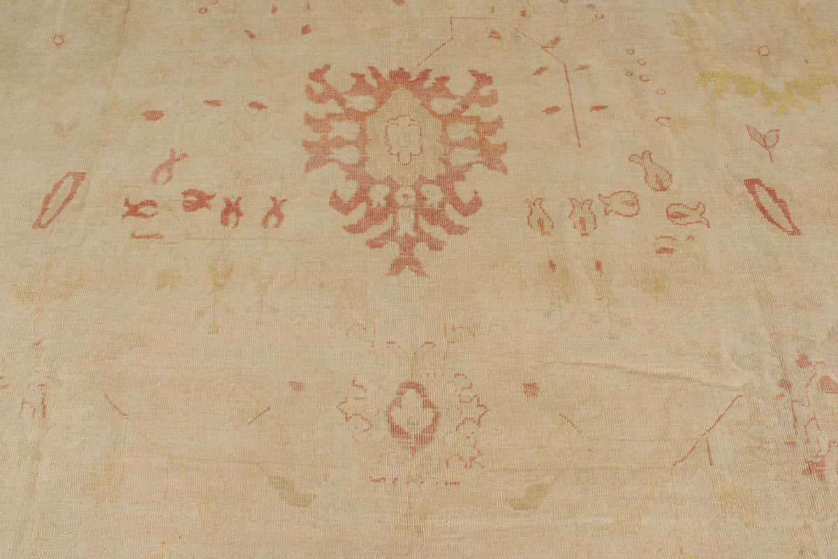 13x19 Beige and Pink Turkish Traditional Rug