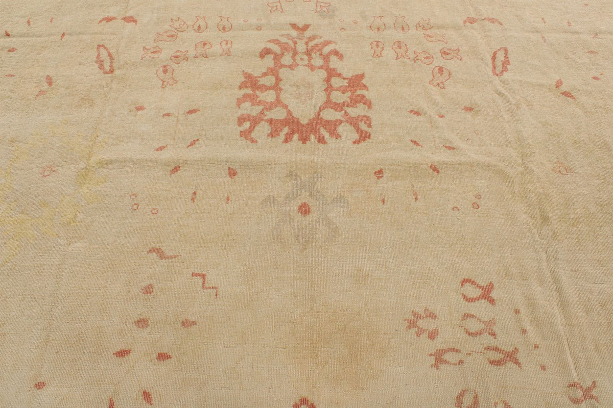 13x19 Beige and Pink Turkish Traditional Rug