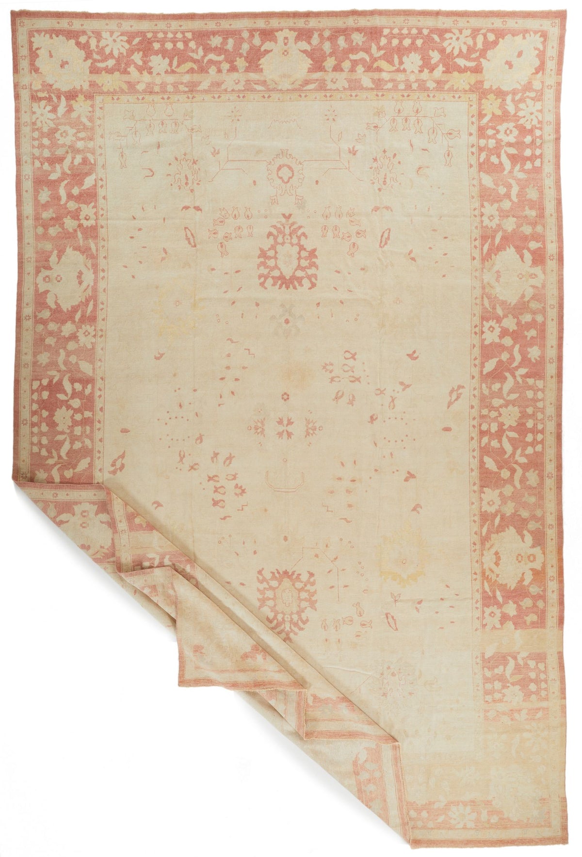 13x19 Beige and Pink Turkish Traditional Rug