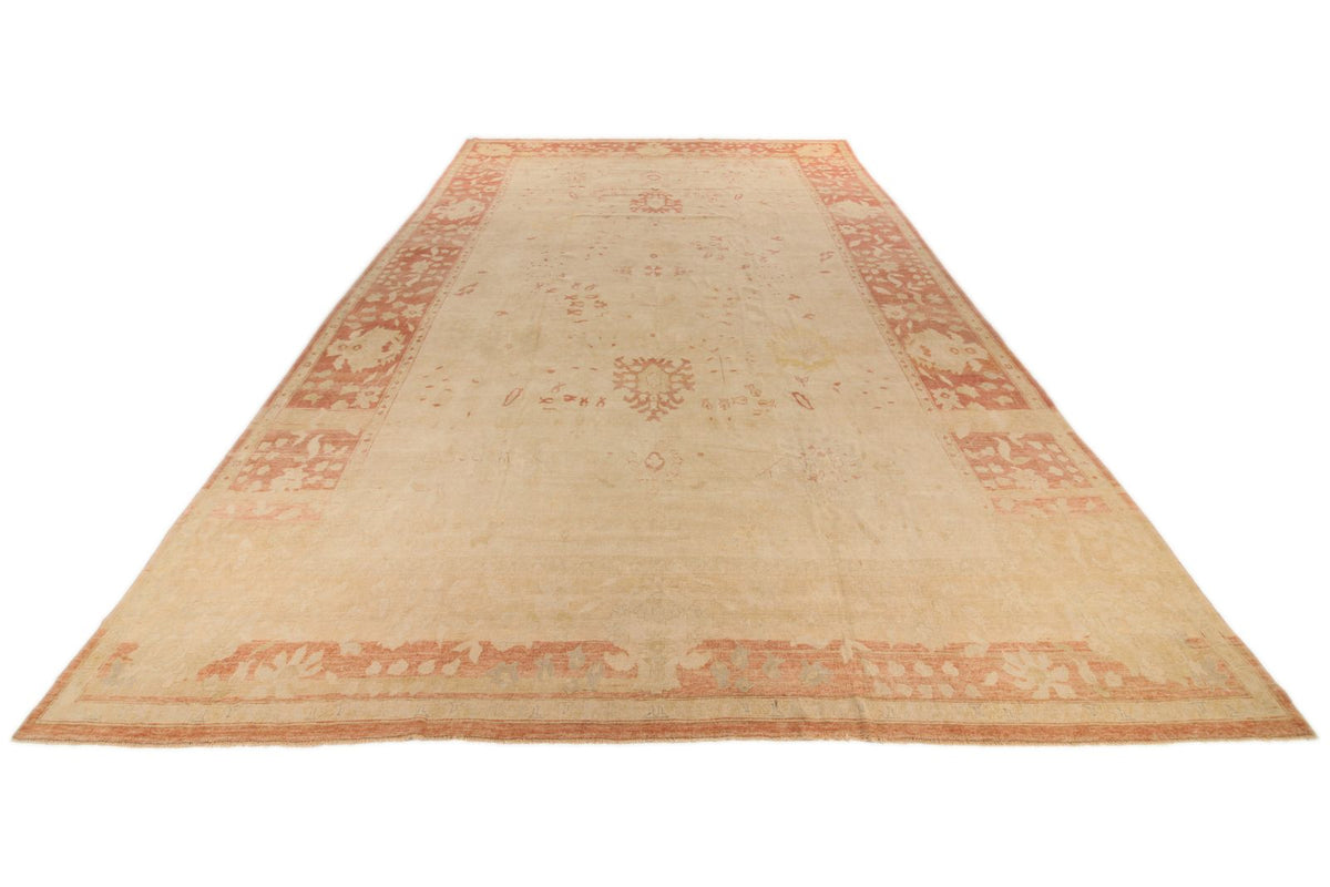 13x19 Beige and Pink Turkish Traditional Rug