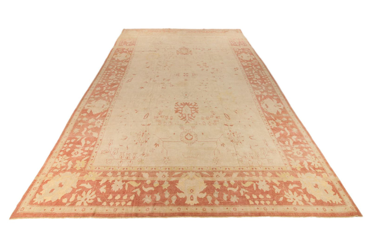 13x19 Beige and Pink Turkish Traditional Rug