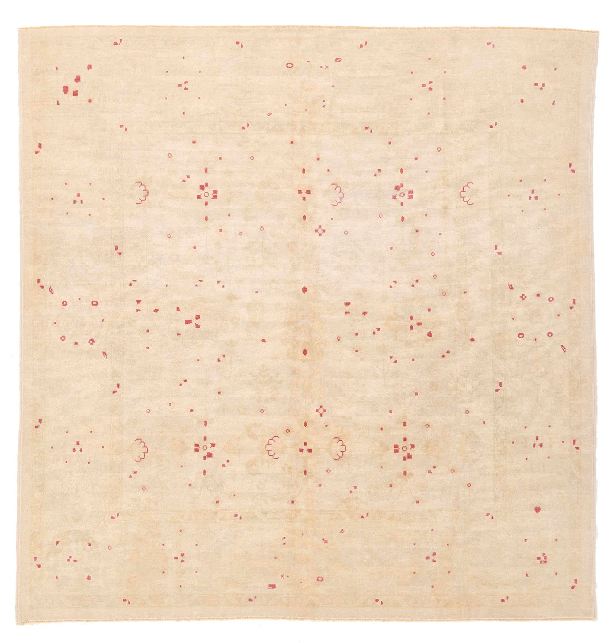 7x7 Beige and Burgundy Turkish Oushak Rug
