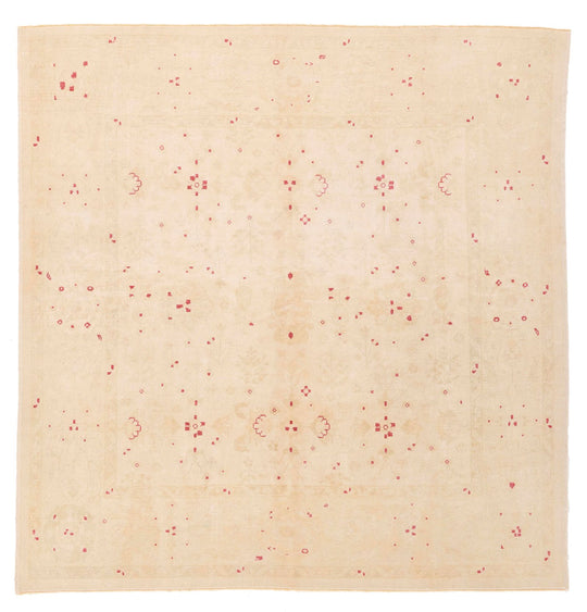 7x7 Beige and Burgundy Turkish Oushak Rug