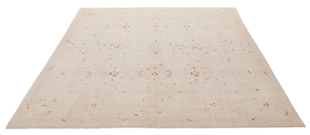 7x7 Beige and Burgundy Turkish Oushak Rug
