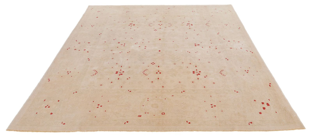 7x7 Beige and Burgundy Turkish Oushak Rug