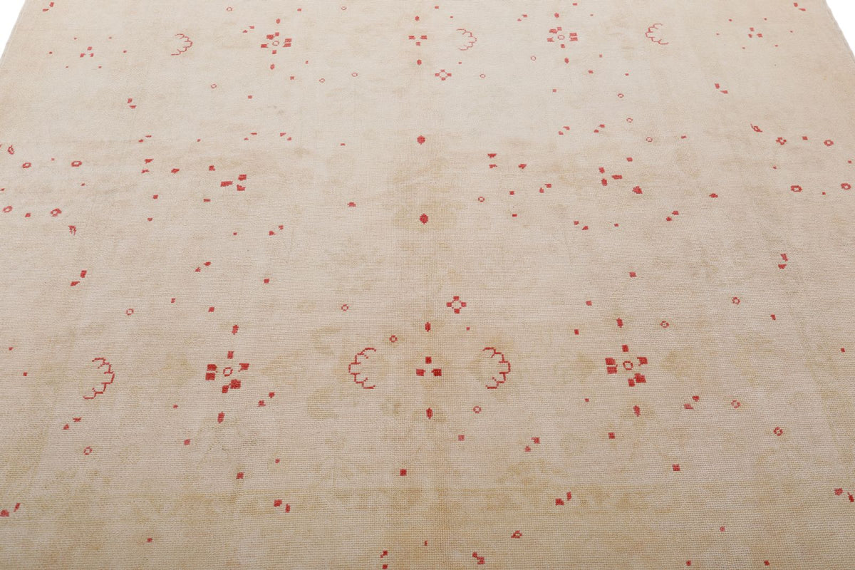 7x7 Beige and Burgundy Turkish Oushak Rug
