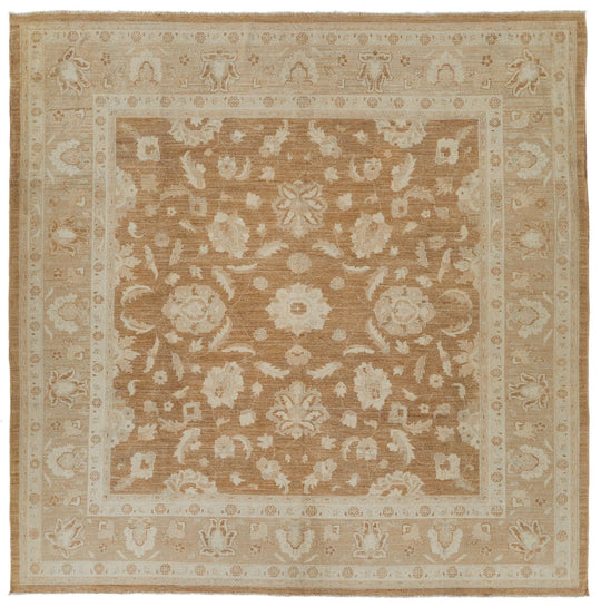 9x9 Brown and Beige Turkish Oushak Rug