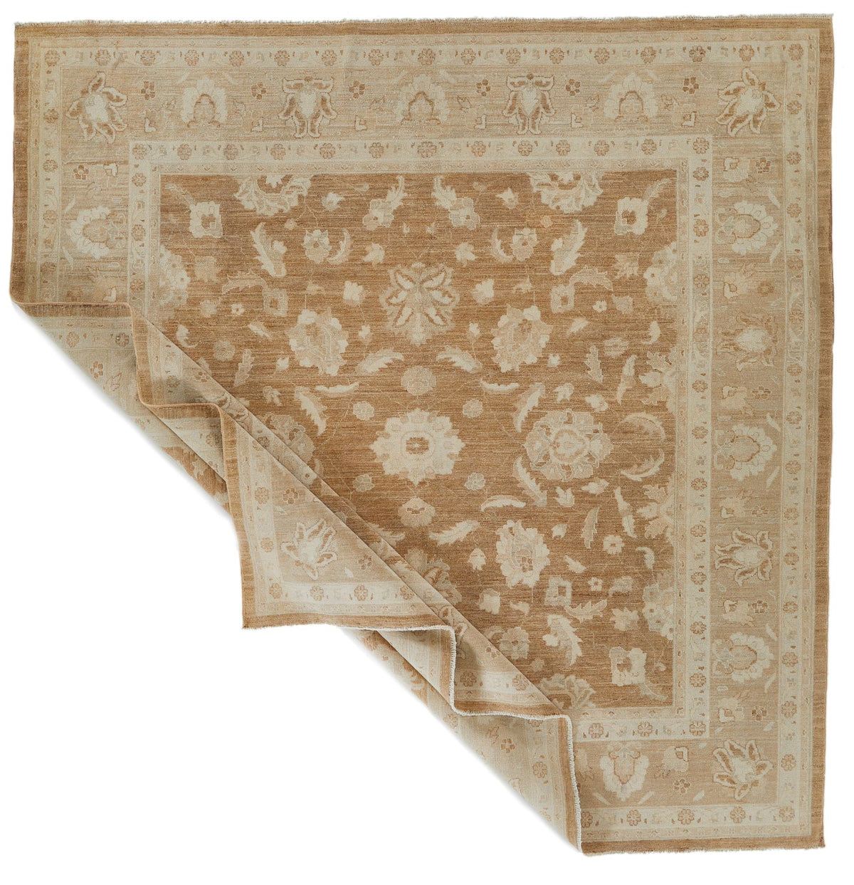 9x9 Brown and Beige Turkish Oushak Rug