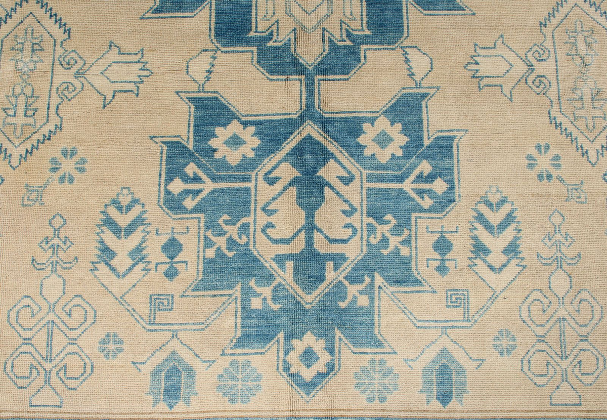 7x10 Beige and Blue Kazak Tribal Rug