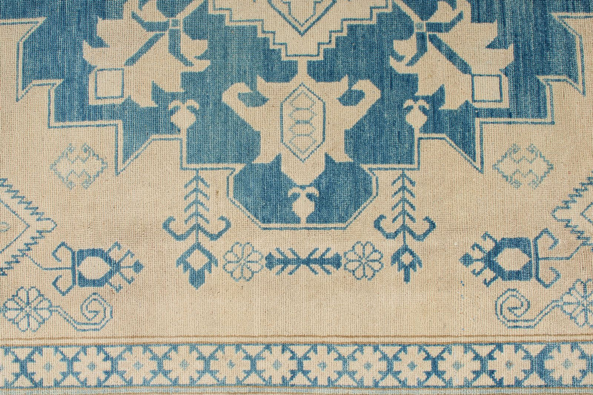 7x10 Beige and Blue Kazak Tribal Rug