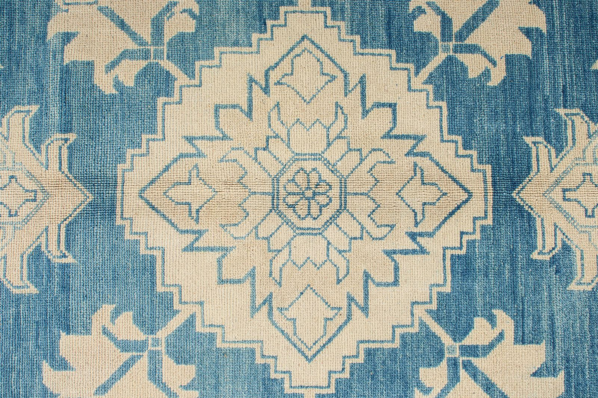 7x10 Beige and Blue Kazak Tribal Rug