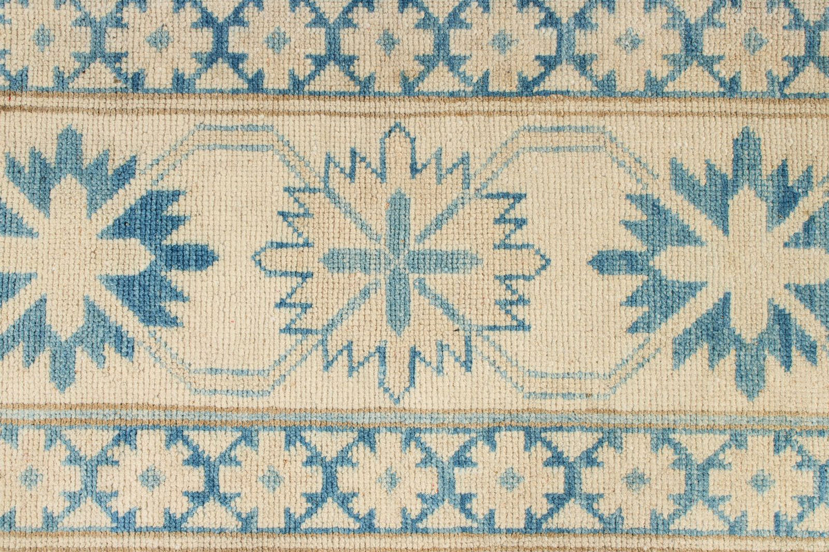 7x10 Beige and Blue Kazak Tribal Rug