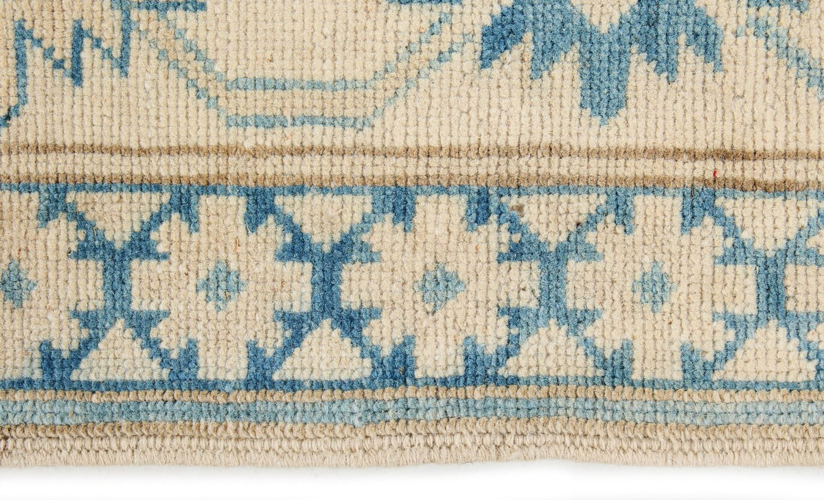 7x10 Beige and Blue Kazak Tribal Rug