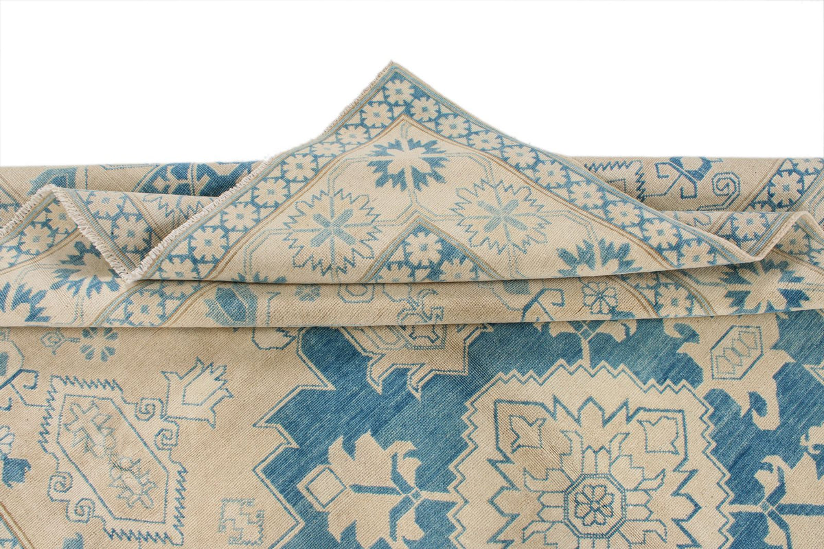 7x10 Beige and Blue Kazak Tribal Rug