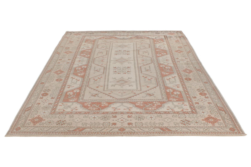 8x12 Beige and Rust Turkish Milas Rug